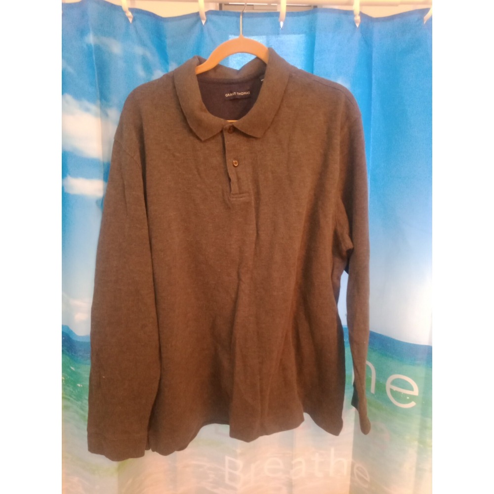 Grant Thomas Polo Sweater Men 2XL Pullover Gray Cotton Long Sleeve Shirt B34